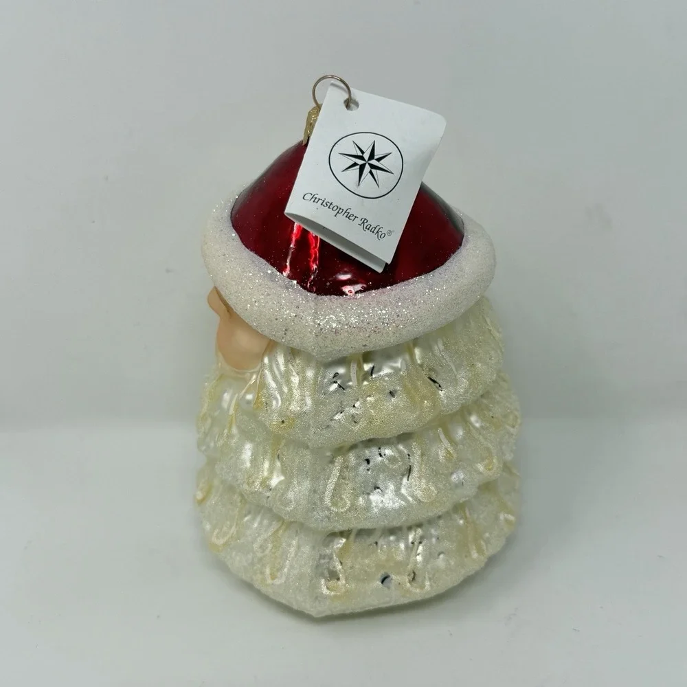 Christopher Radko 1996 Santa Face Head Glass Ornament White Beard w/ Box & Tag